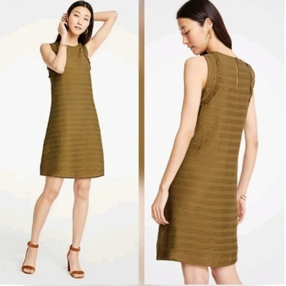 2/$30‎ Ann Taylor Olive Green Sleeveless Tonal Stripe Dress Size 6